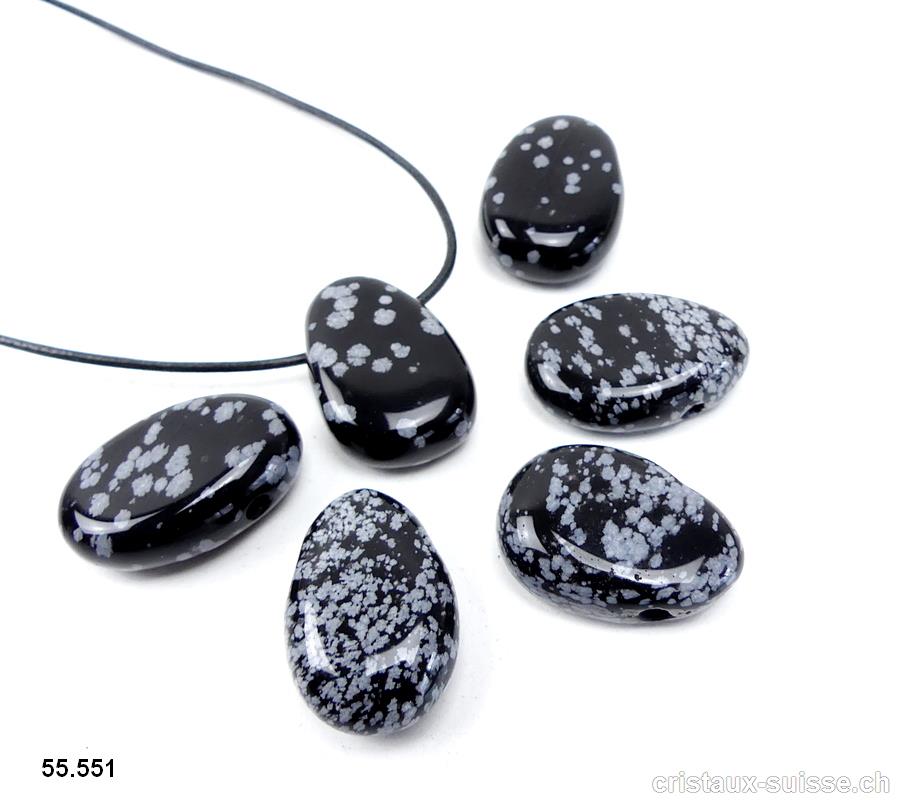 Obsidienne flocons de neige percée avec cordon en cuir à nouer