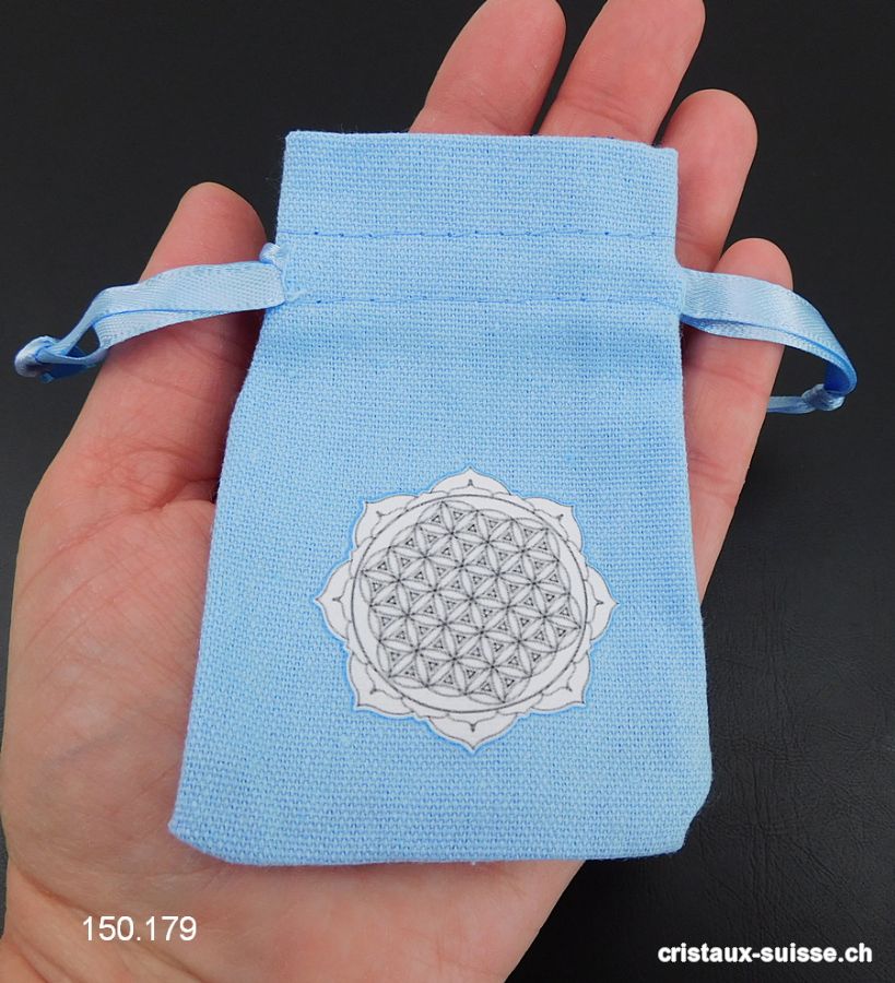 Pochette coton bleu Mandala - Fleur de Vie, env. 10 x 6,5 cm