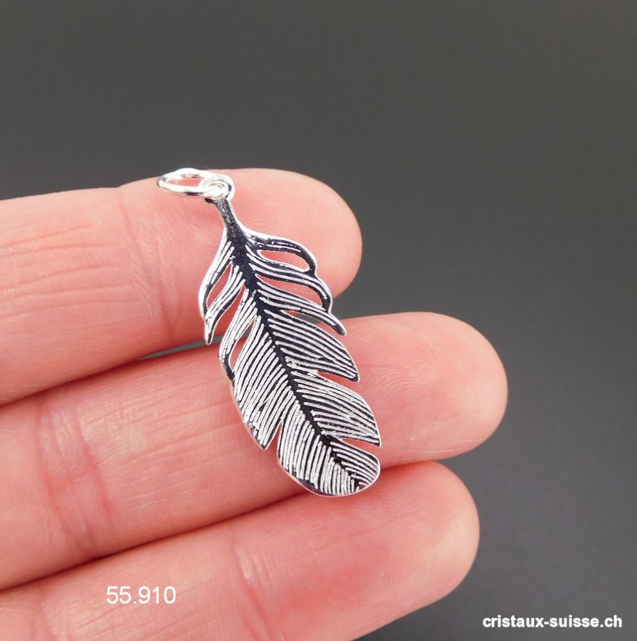 Pendentif Plume plate en argent 925, 3 x 1,2 cm