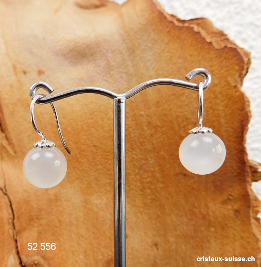 Boucles d'oreilles Pierre de Lune boules 10 mm en argent 925 rhodié