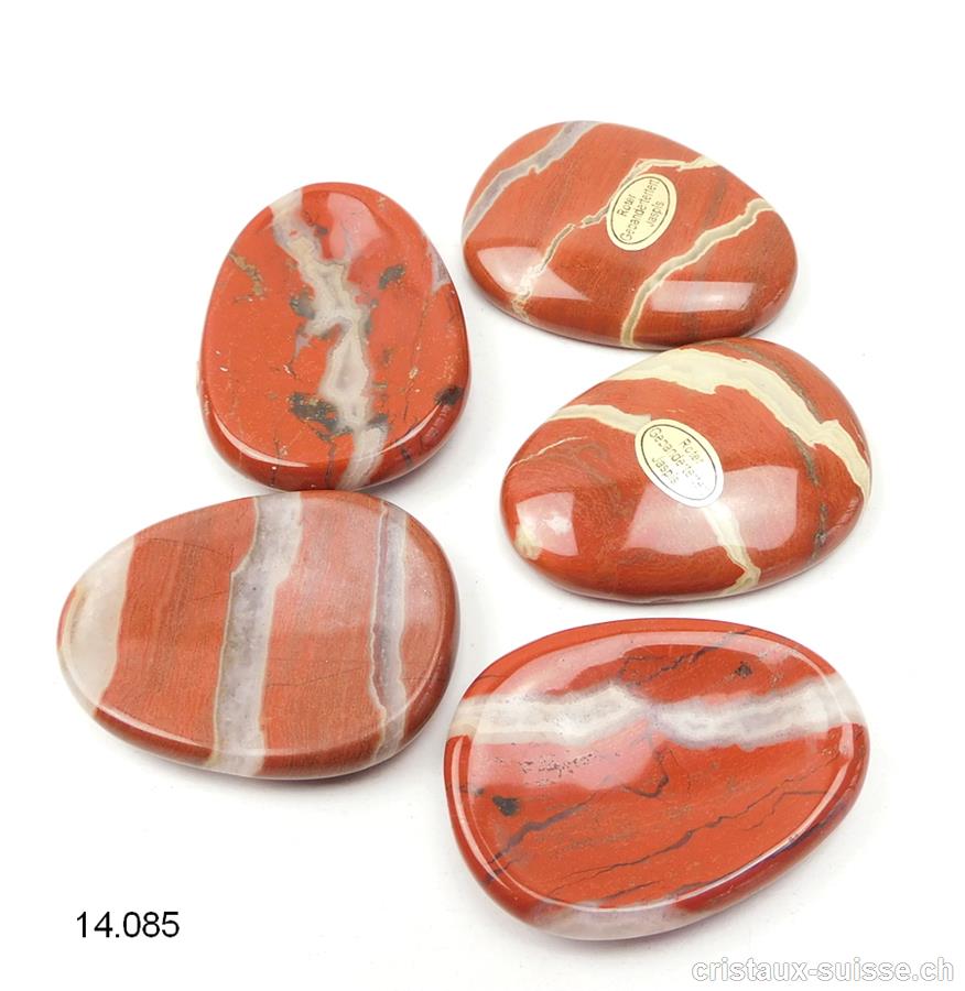 Jaspe rouge brèché, pierre anti-stress incurvée 5 x 3,5 cm. OFFRE SPECIALE