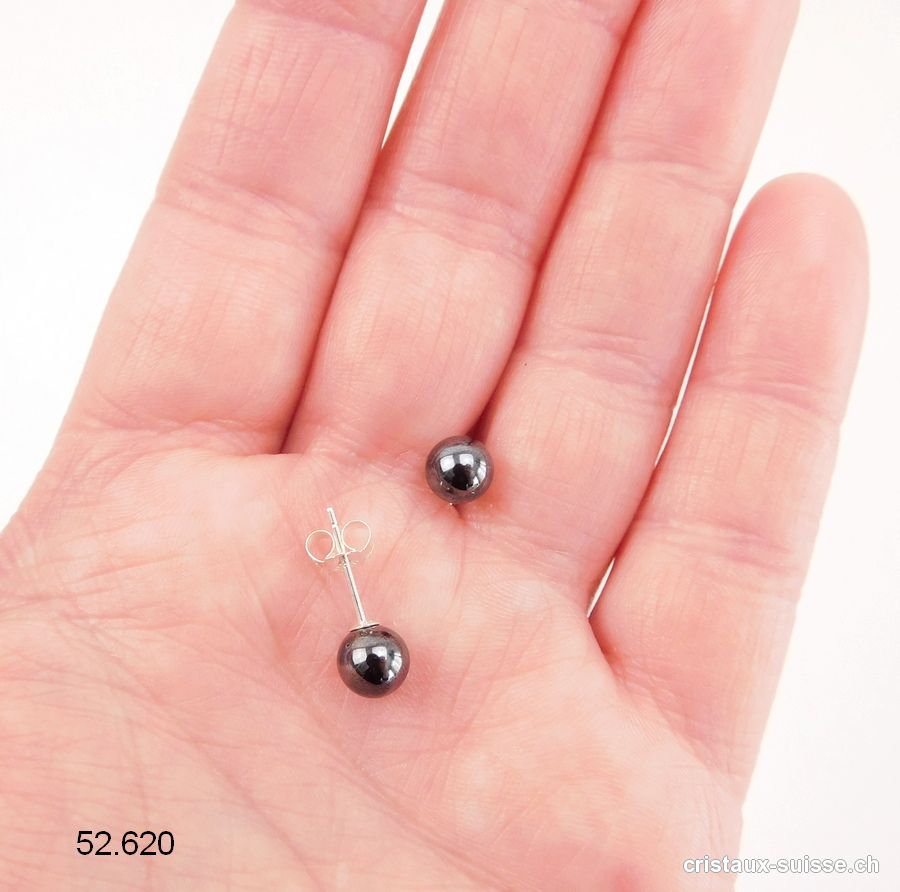 Clous d'oreilles Hématite, boule 6 mm en argent 925