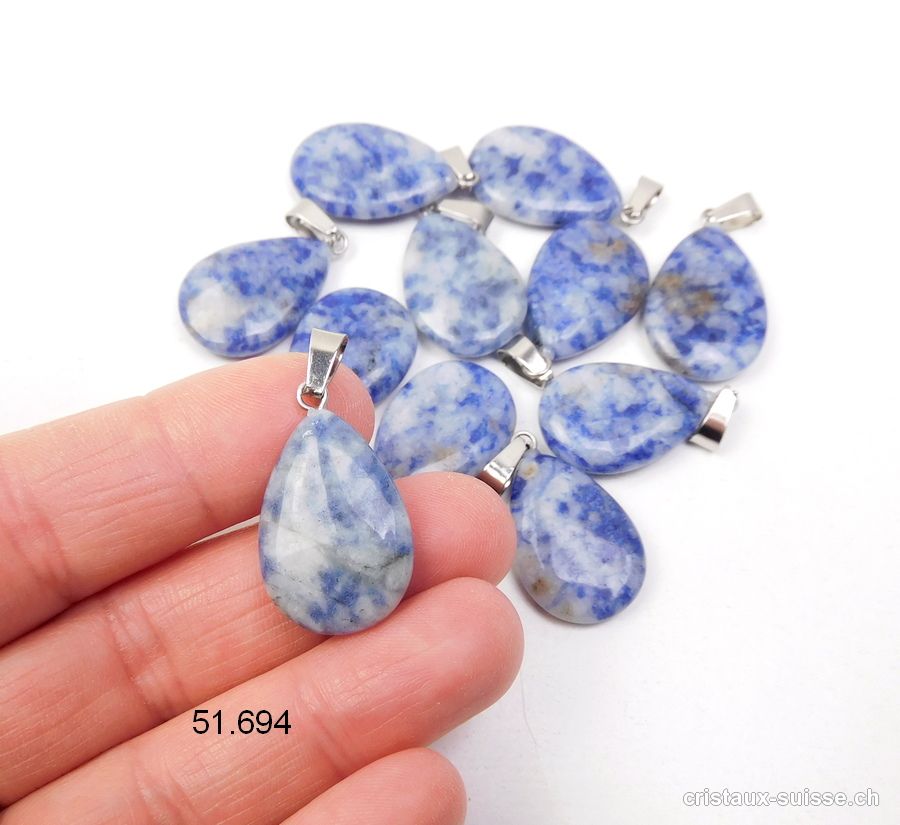 Pendentif Sodalite claire goutte plate 2,5 cm avec boucle métal. OFFRE SPECIALE