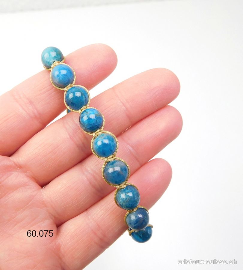 Bracelet Apatite bleue 8 mm et cordon satin doré réglable