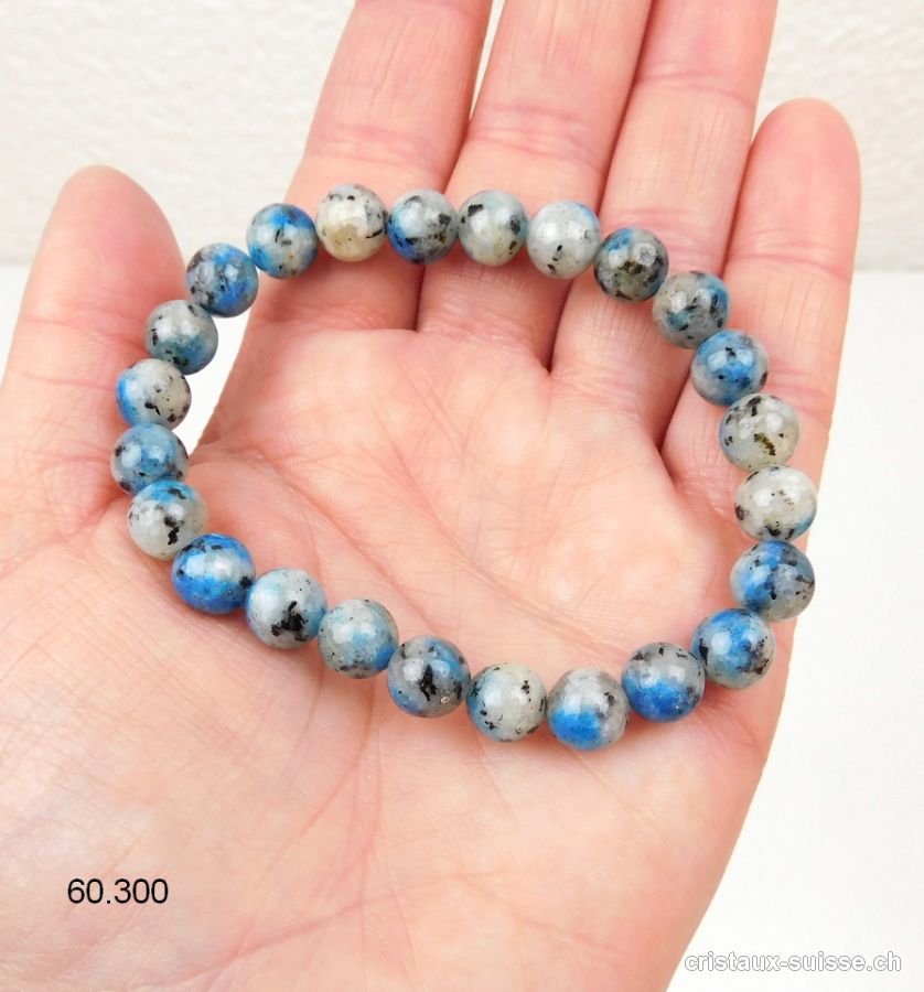 Bracelet K2 - Azurite-Gneiss 8 mm, élastique 18,5 cm. Taille M