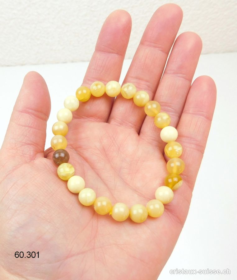 Bracelet Opale naturelle jaune 8 mm, élastique 18,5 cm