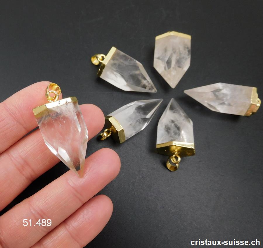 Pendentif Cristal de Roche facetté avec boucle métal doré 3 à 4 cm