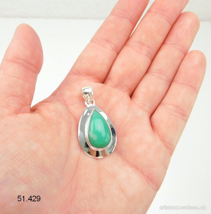 Pendentif Chrysoprase en argent 925. Pièce unique, Qual. A