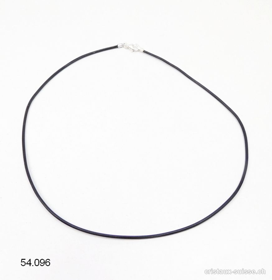 Collier cuir noir / fermoir argent 925. L. 38 cm 