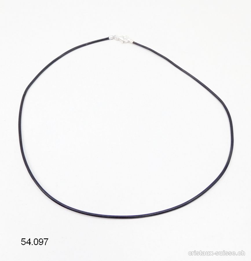 Collier cuir noir / fermoir argent 925. L. 40 cm 