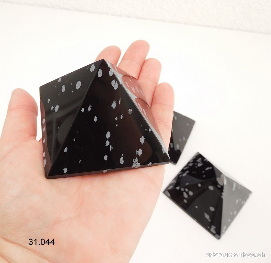 Pyramide Obsidienne flocons de neige, base 6,7 - 7 cm x haut. 4,7 cm. OFFRE SPECIALE