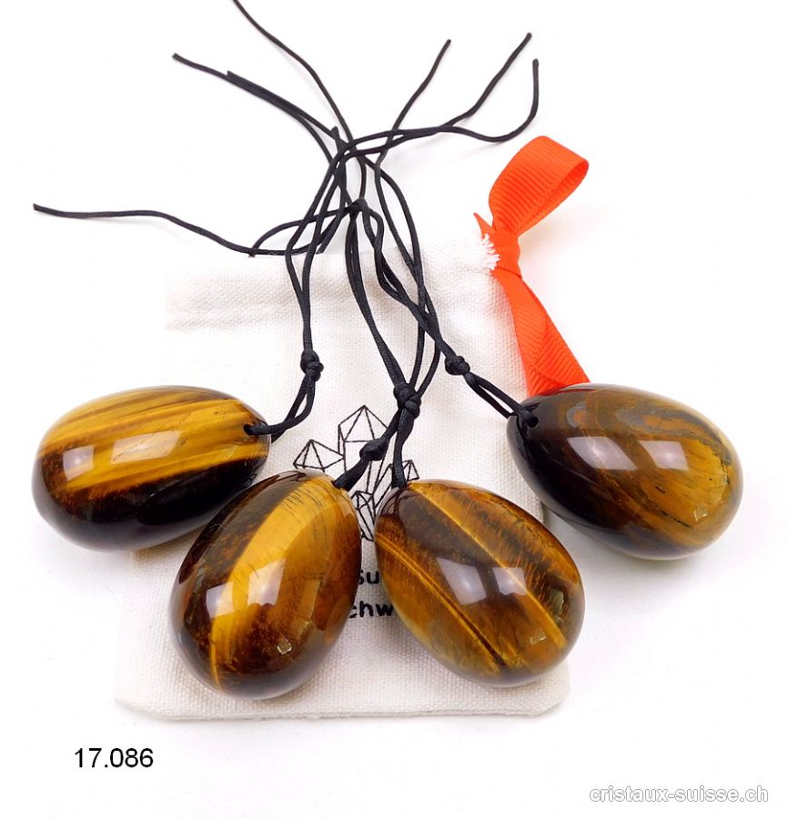 1 Oeuf YONI Oeil de Tigre 4,5 x 3 cm. Taille L. PERCÉ
