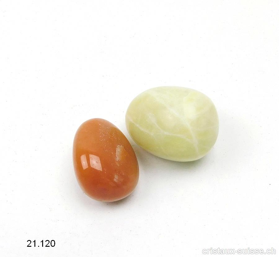 1 x Aventurine orange et 1 x Jade Serpentine 2 à 3 cm. OFFRE SPECIALE