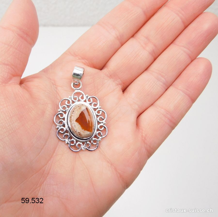 Pendentif Opale de Feu en argent 925. Pièce unique