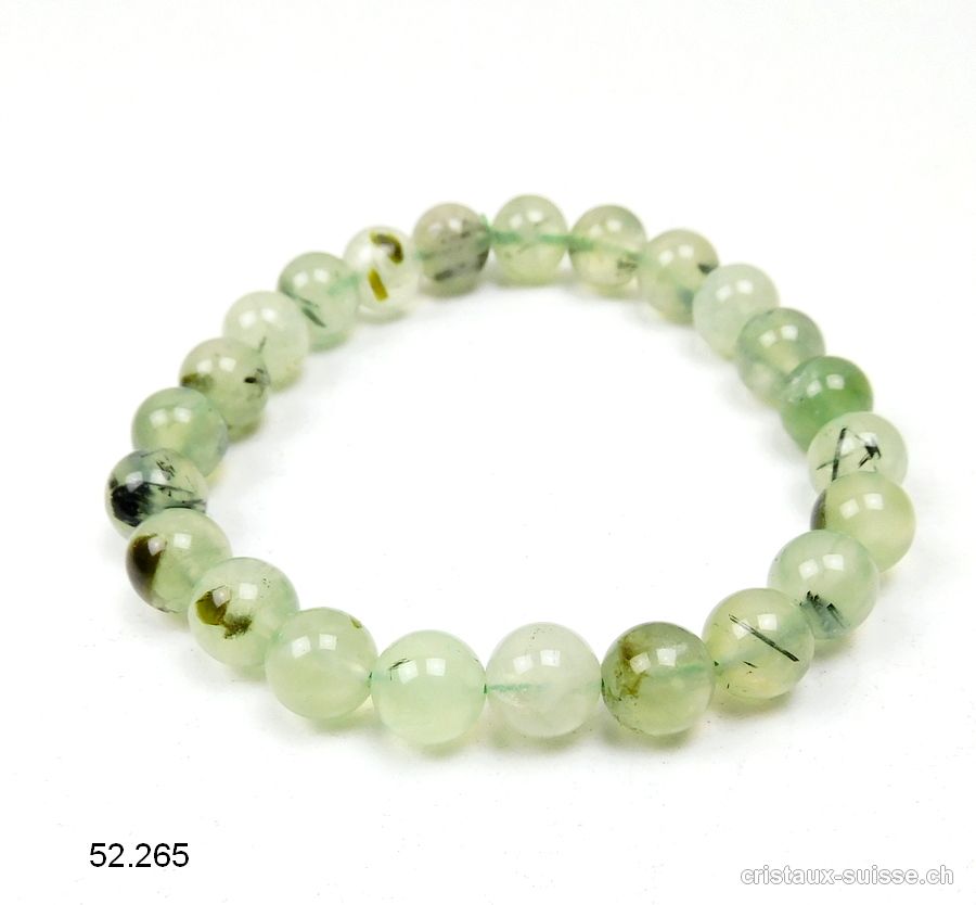 Bracelet Préhnite verte avec épidote 8-8,5 mm / 18 cm. Taille M