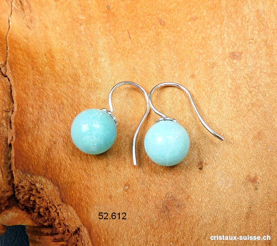 Boucles d'oreilles Amazonite boules 10 mm en argent 925 rhodié