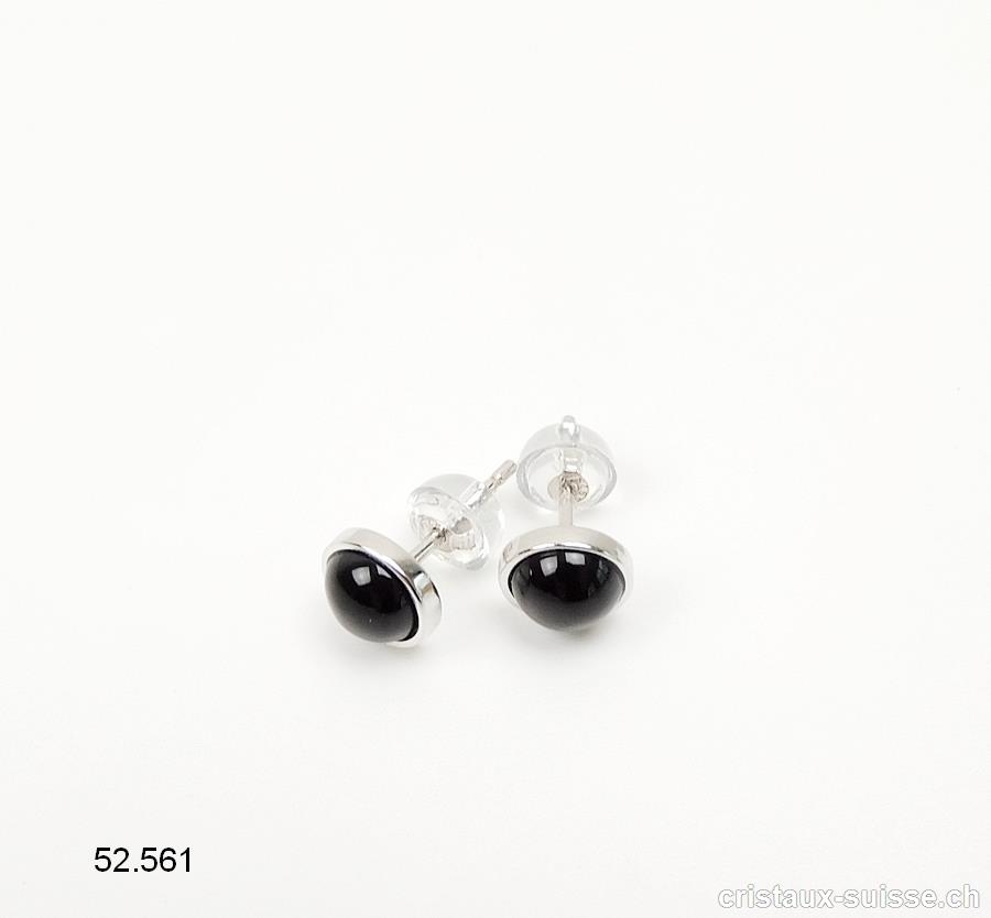 Clous d'oreilles Onyx noir Cabochons 6 mm / argent 925 Rhodié