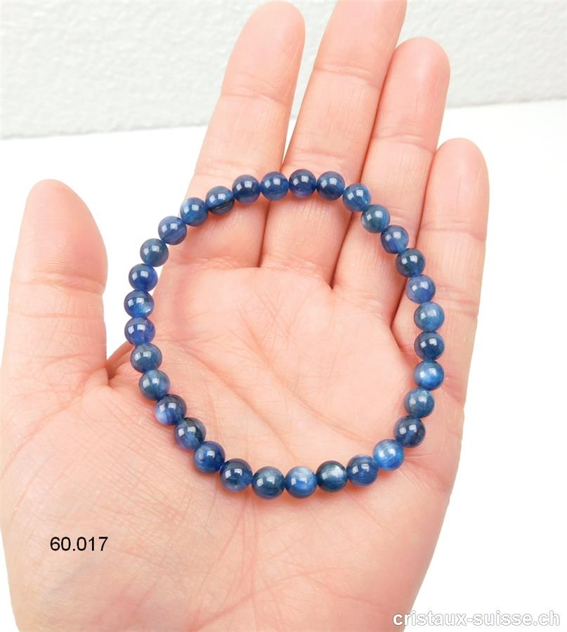 Bracelet Cyanite bleue - Disthène 6 mm, élastique 19 cm. Taille M-L