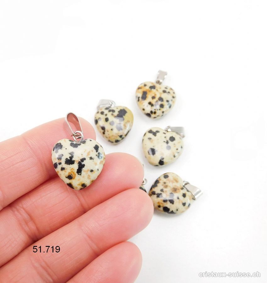 Pendentif Jaspe Dalmatien - Aplite, Coeur 1,5 cm avec boucle métal. Offre Spéciale