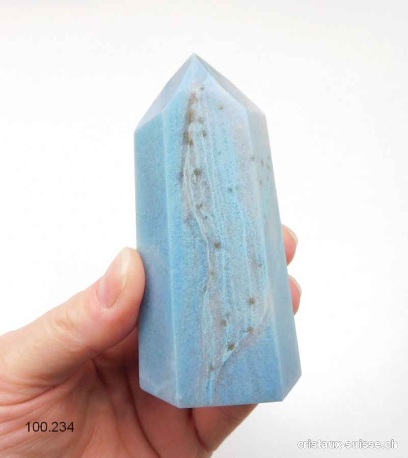 Quartz bleu avec Troïlite, Obélisque 8,8 cm. Pièce unique 184 grammes