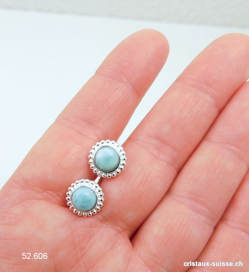 Clous d'oreilles Larimar cabochons 10 mm en argent 925