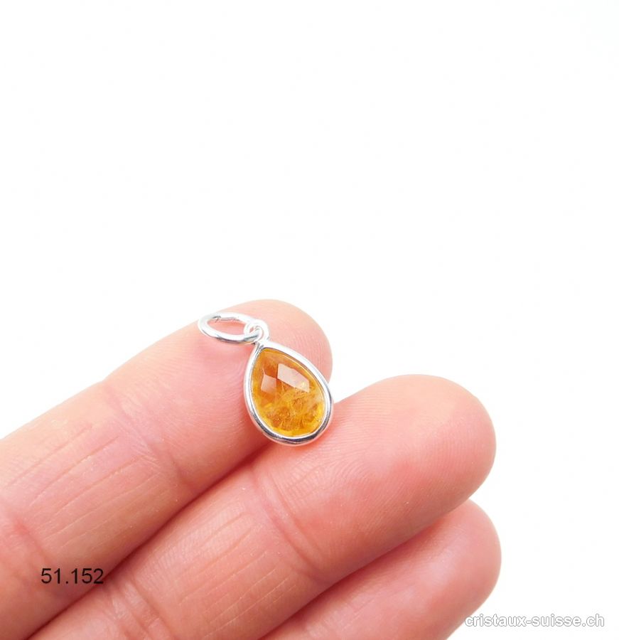 Pendentif Citrine mini-goutte facettée en argent 925, 11 x 8 mm