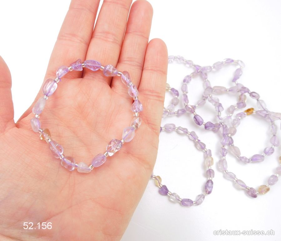Bracelet Améthyste claire et Citrine 5 - 8 mm / 17,5 - 18 cm. Taille SM
