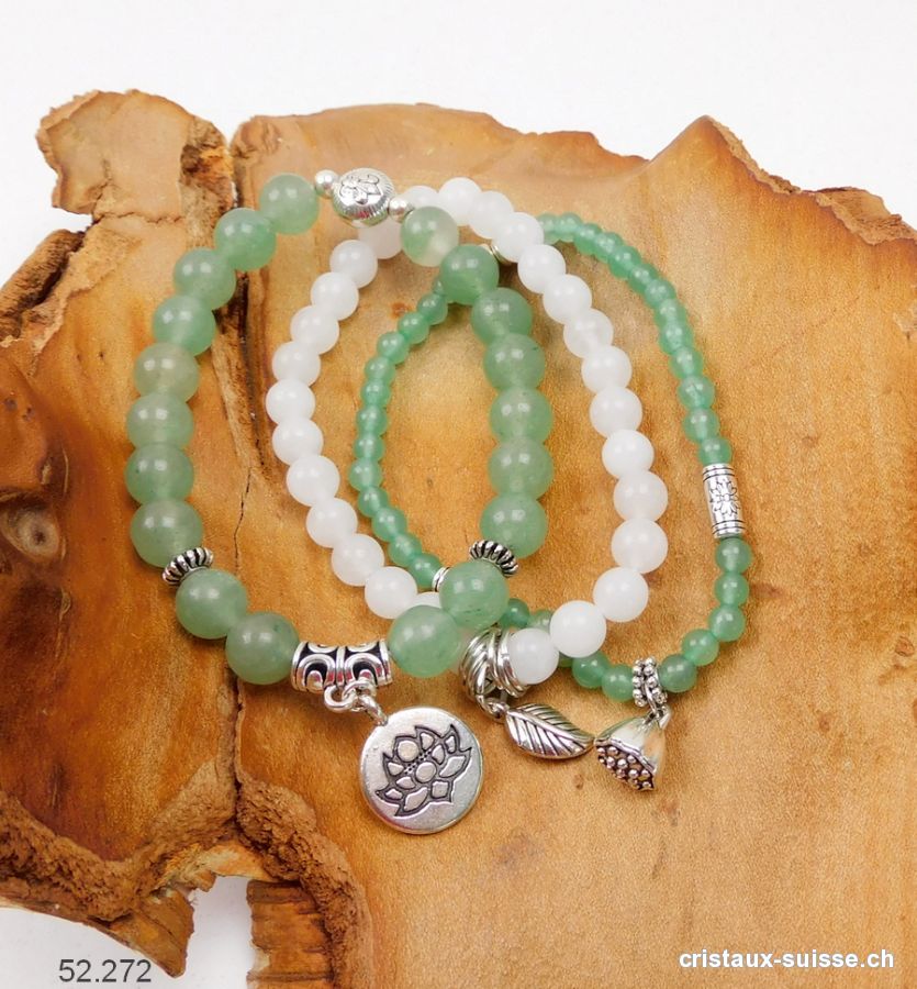 3 bracelets LÂCHER-PRISE, Aventurine verte et Jade blanc. Offre Spéciale