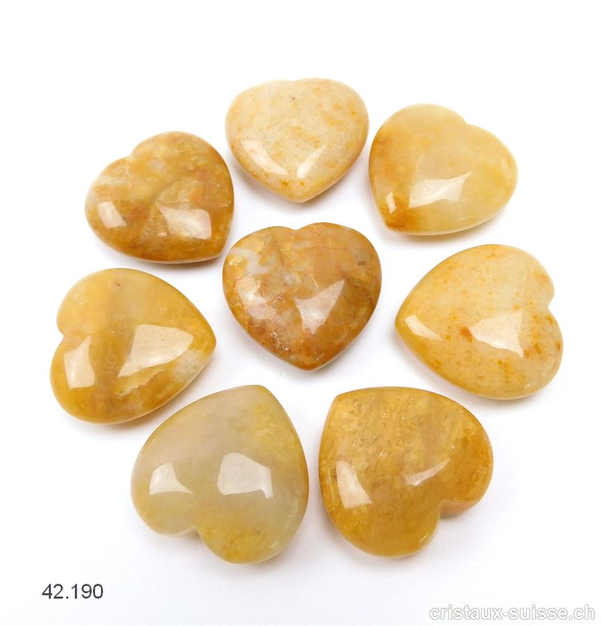Coeur Jade jaune - beige 3 x 3 x 1,2 cm. Qual. A-B. OFFRE SPECIALE