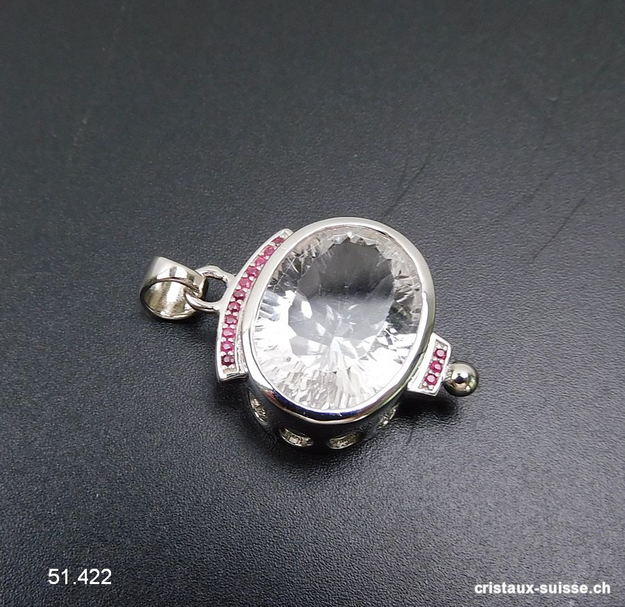 Pendentif Cristal de Roche et Rubis en argent 925 rhodié