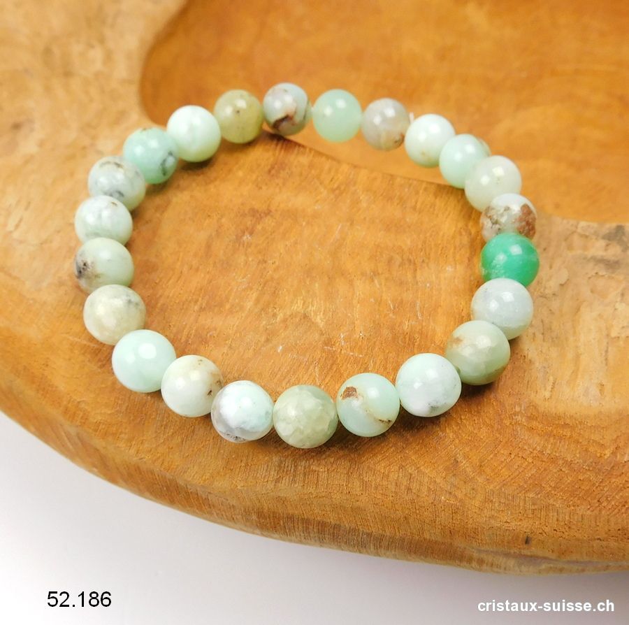 Bracelet Chrysoprase Boulder 8 - 9 mm, élastique 18,5 cm. Taille M