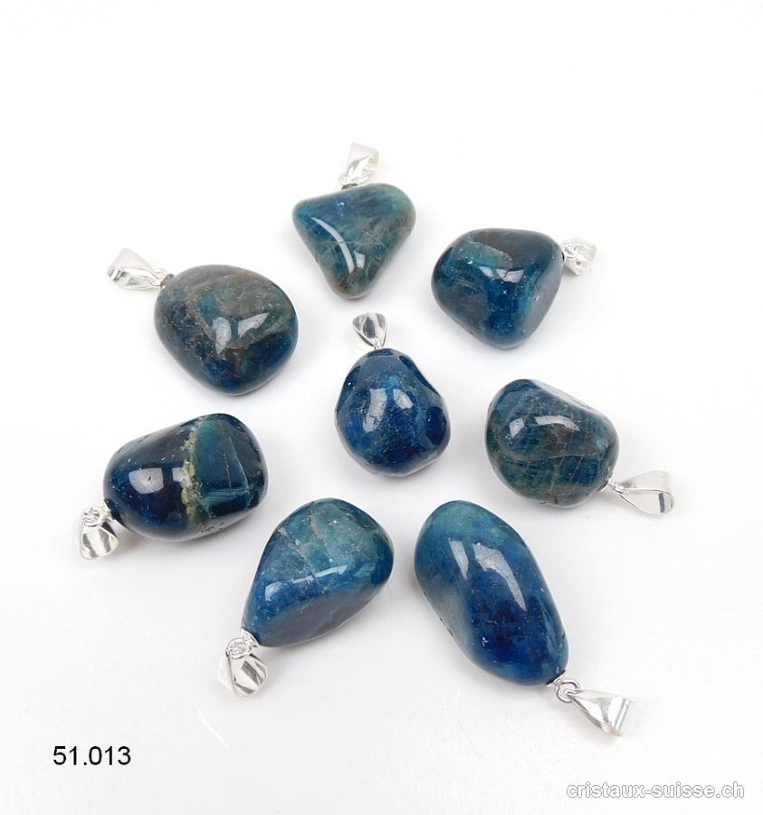 Pendentif Apatite bleue 1,5 à 2 cm avec boucle argent 925. Qual. AB. OFFRE SPECIALE