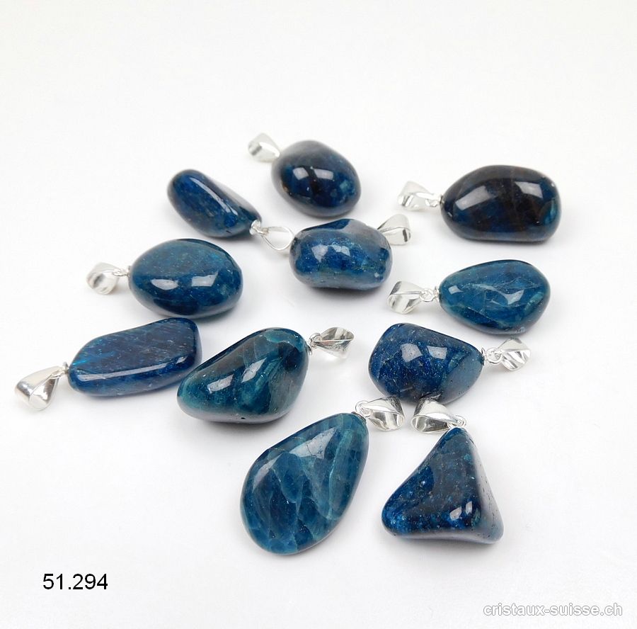 Pendentif Apatite bleue 1,7 à 2,3 cm avec boucle en argent 925