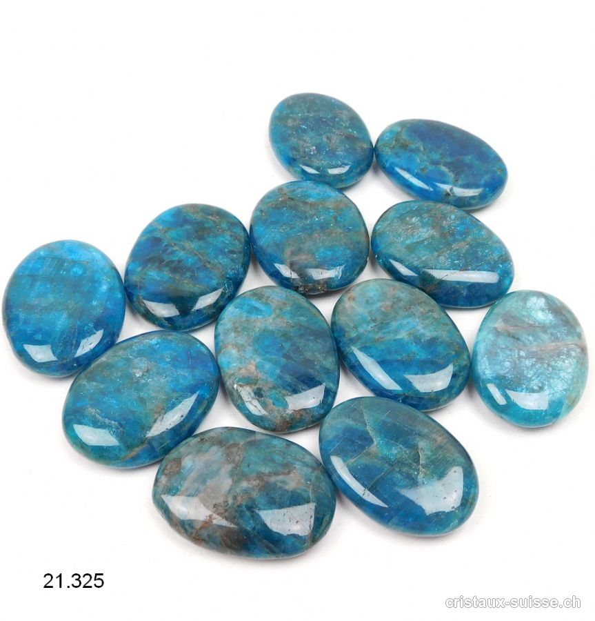 Apatite bleue plate 3,5 à 4 cm / 16 - 20 grammes