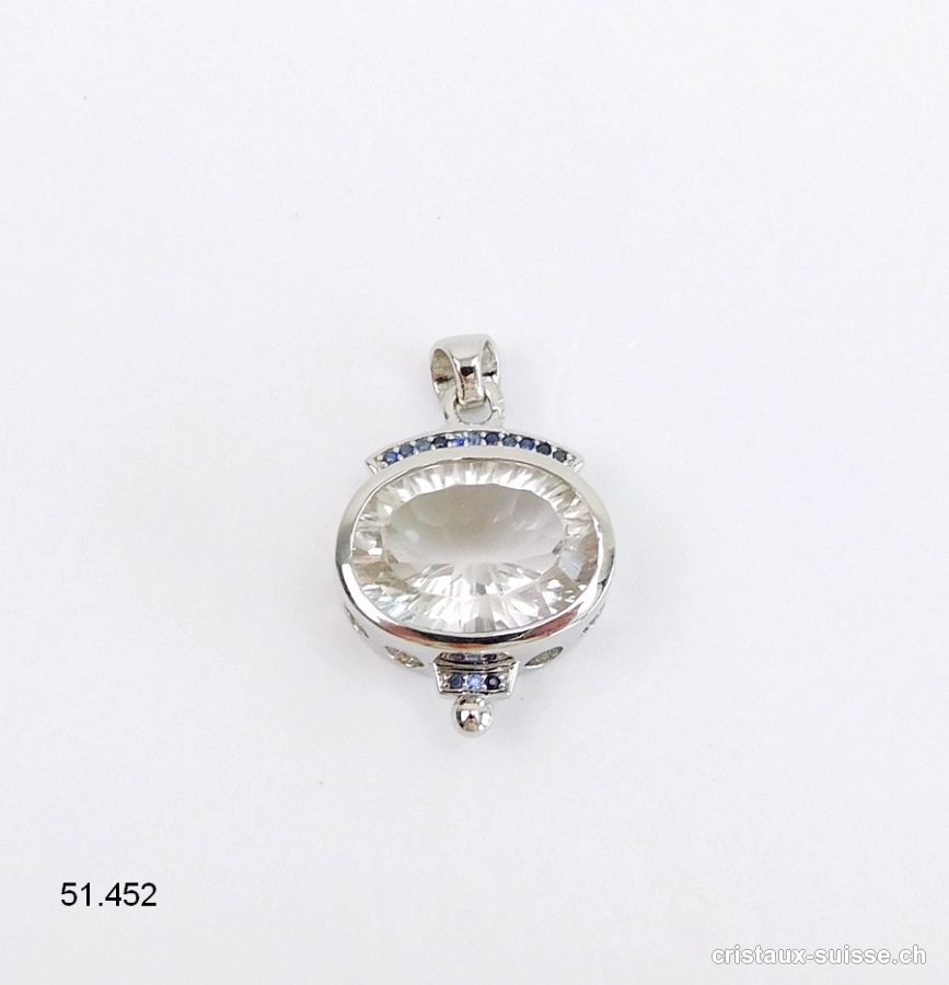 Pendentif Cristal de Roche et Saphir en argent 925 rhodié