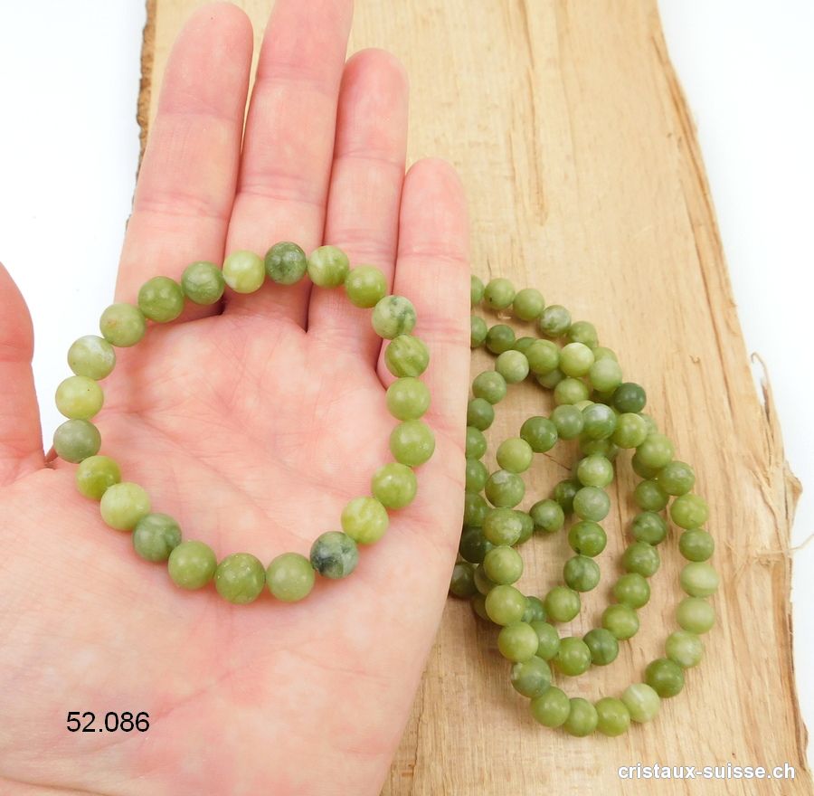 Bracelet Jade Serpentine 8-8,5 mm, élastique 18 cm. Taille M