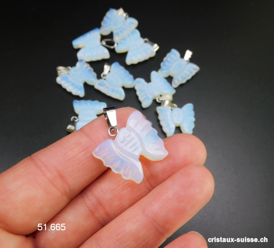 Pendentif Opalite - Opaline PAPILLON  avec boucle métal  2 x 1,7 cm