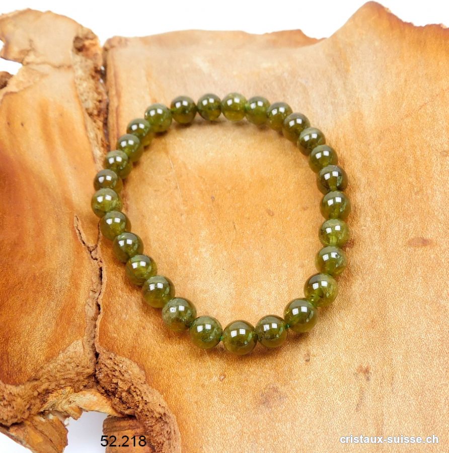 Bracelet Grenat Grossulaire vert 7 mm, élastique 17,5 cm. Taille SM