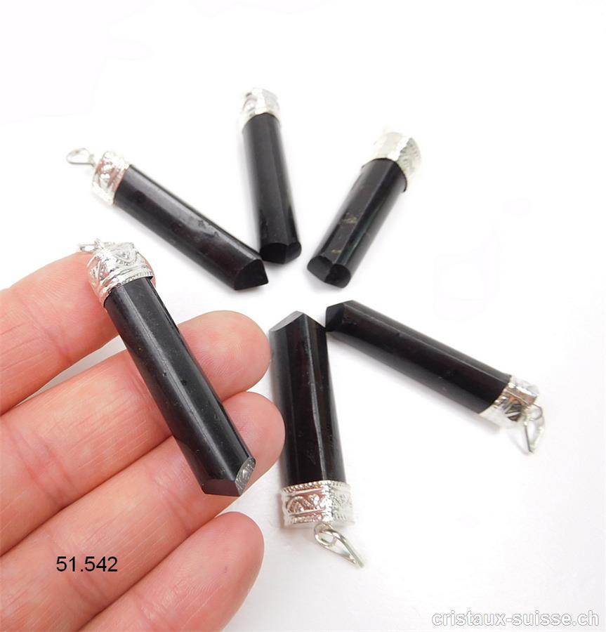Pendentif Tourmaline noire polie 3,7-4,2 cm avec métal. Offre Spéciale