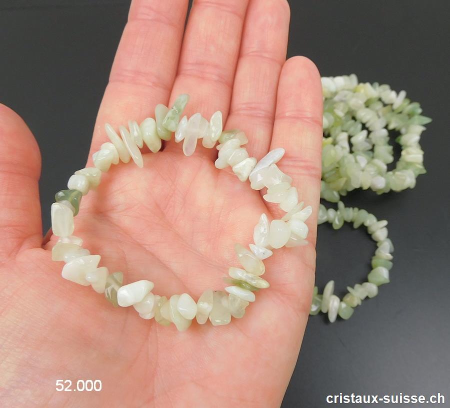 Bracelet Jade Serpentine vert clair, élastique 17,5 - 18 cm. Taille S-M