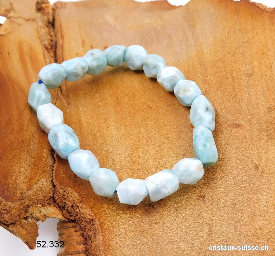 Bracelet Larimar nuggets facettés 8 - 10 mm / élastique 18 - 19 cm. Offre Spéciale