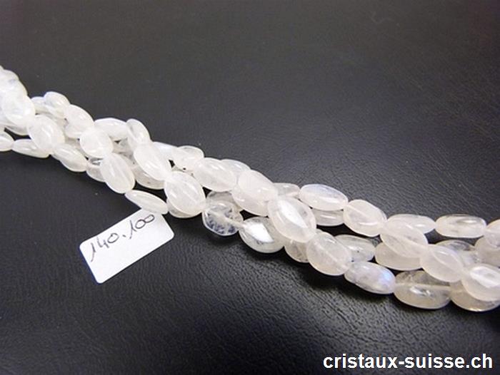 Rang Pierre de Lune arc-en-ciel blanche, perles plates 5-9 mm / 42 cm
