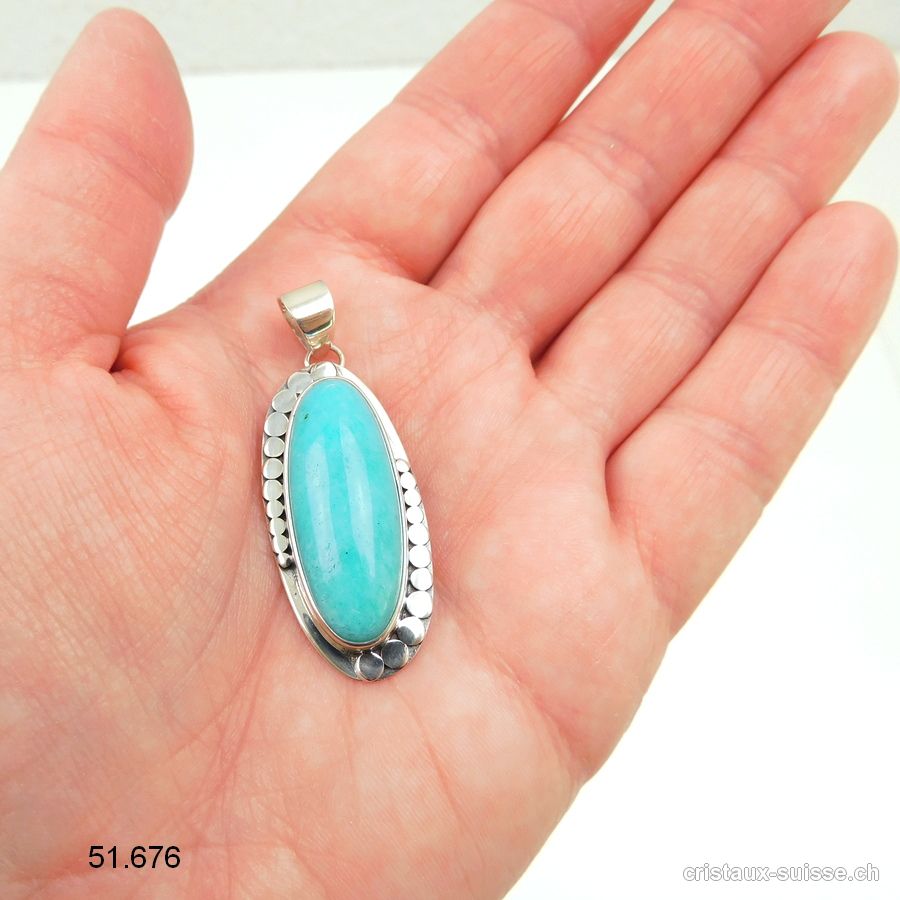 Pendentif Amazonite du Pérou en argent 925. Pièce unique, Qual. A