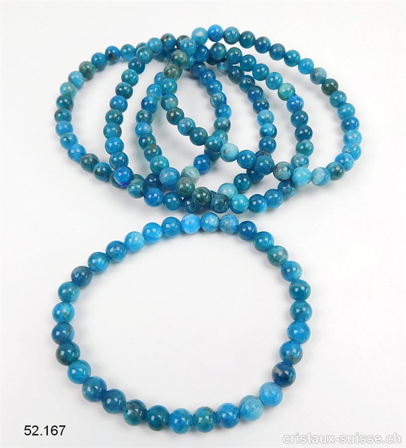 Bracelet Apatite bleue 6 - 6,5 mm, élastique 18,5 cm
