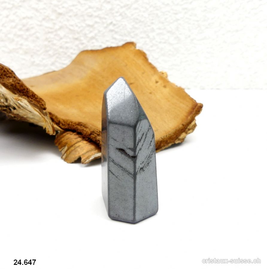 Hématite pointe polie satiné 5,1 cm. Pièce unique 88 grammes