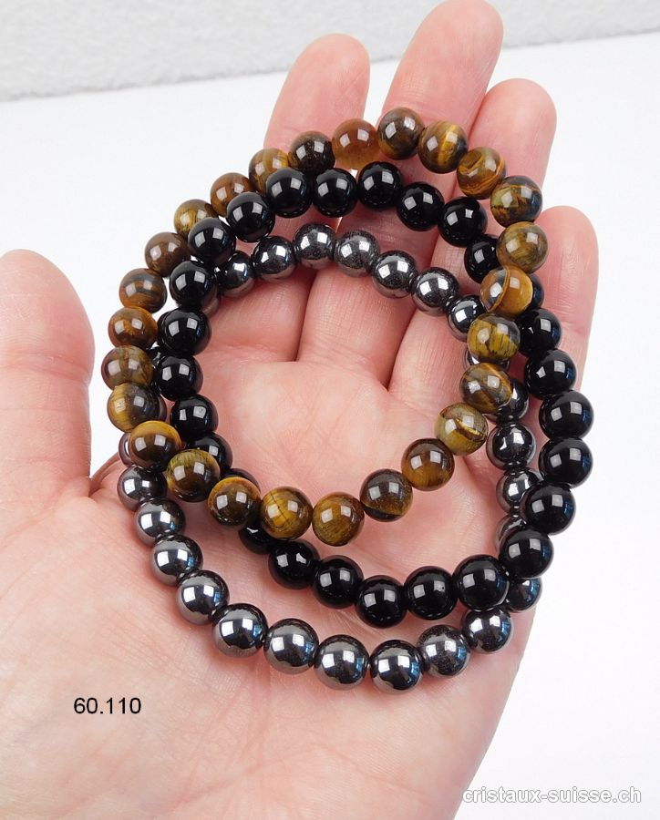 3 bracelets ENRACINEMENT et PROTECTION - Onyx, Oeil de Tigre, Hématite