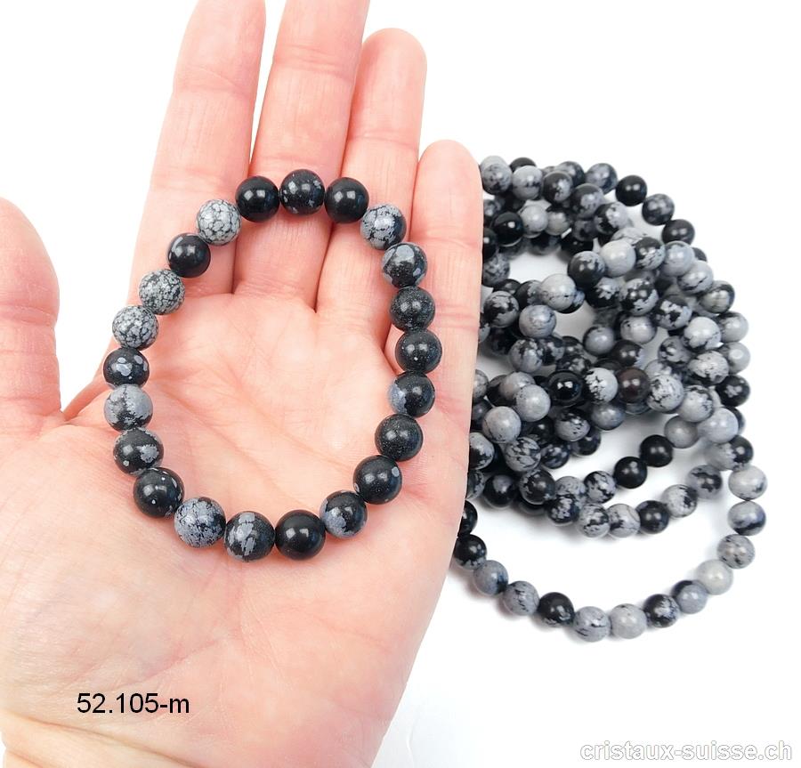 Bracelet Obsidienne Flocons de Neige 8 - 9 mm / 18 cm. Taille M