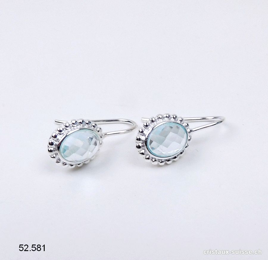 Boucles d'oreilles Topaze bleue claire facettée en argent 925