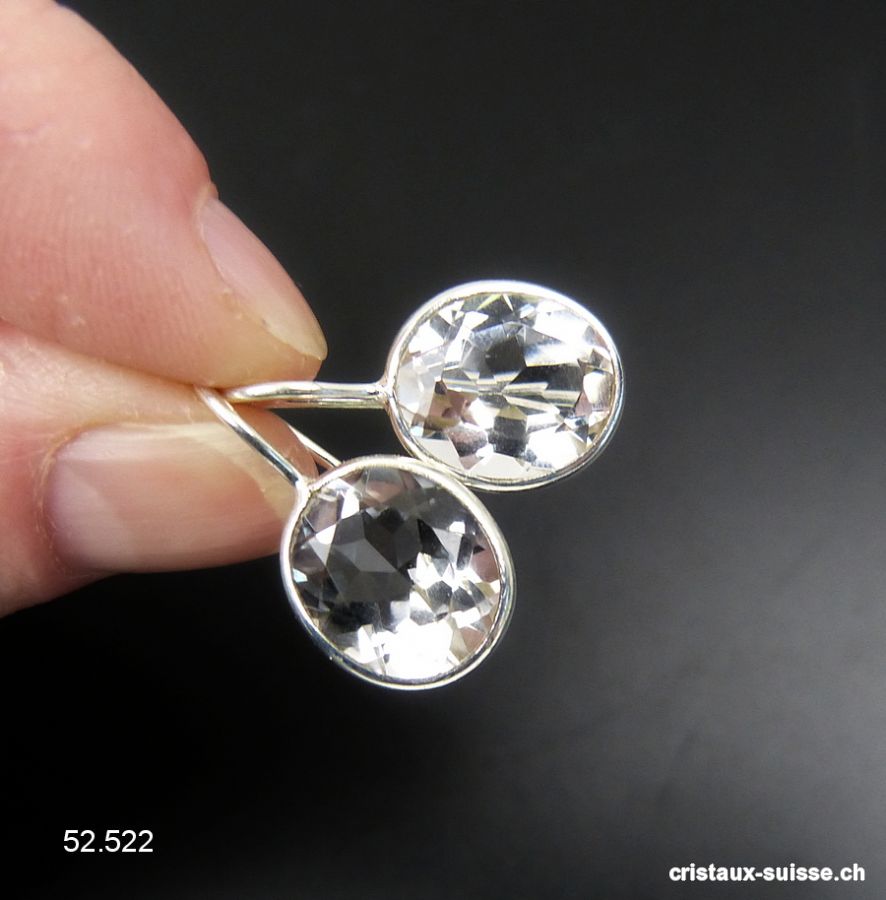 Boucles d'oreilles Cristal de Roche, ovale facetté en argent 925