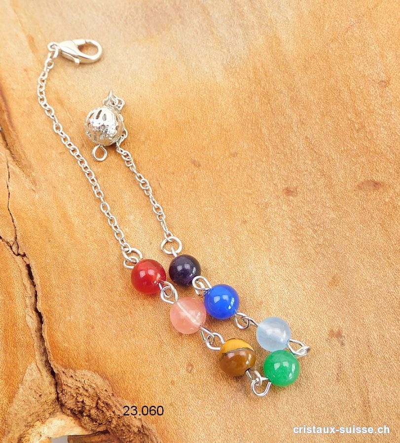 1 Chaînette pour pendule avec perles Chakras 6 mm / 21 cm